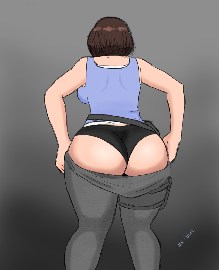 1girls 2d ass big_ass big_butt breasts brown_hair dat_ass female from_behind huge_ass jeans jill_valentine jill_valentine_(sasha_zotova) mr-blue panties resident_evil resident_evil_3 resident_evil_3_remake short_hair solo