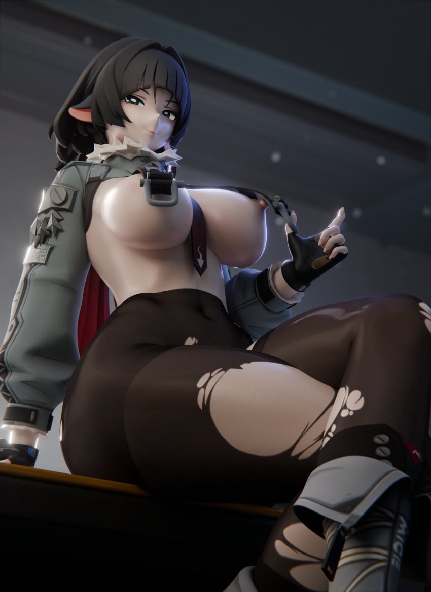 1girls 3d 3d_(artwork) big_breasts breasts dkclaude3d female female_focus female_only jane_doe_(zenless_zone_zero) large_boobs large_breasts light-skinned_female light_skin mouse_ears mouse_girl nipples pantyhose solo solo_female solo_focus thick_thighs thighs torn_clothes torn_clothing torn_legwear video_games zenless_zone_zero