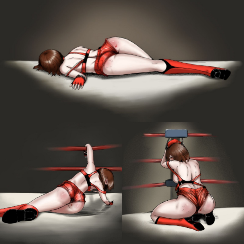 ass beaten chains defeated female fighting_ring handcuffed limp reiko_hinomoto ropes rumble_roses turnbuckle wrestler