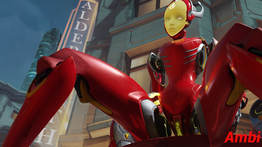 3d alternate_costume ambi ambicatus artist_name blender blizzard_entertainment echo_(overwatch) female female_only hot_rod_echo kingsrow legs_apart omnic overwatch overwatch_2 pussy red_body robot_girl seductive seductive_look sitting spread_legs viewed_from_below