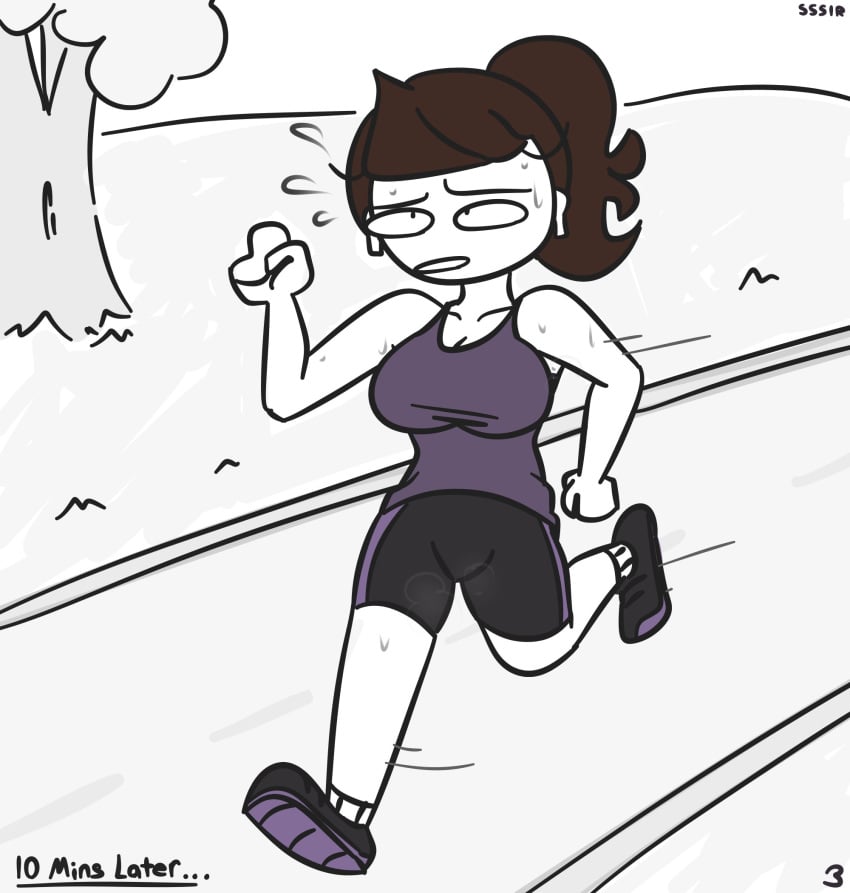 1girls 2020 airpods booty_shorts breasts brown_hair comic female jaiden jaiden_animations jaiden_smut ponytail short_hair simple_background slobbyslapper sssir sssir8 sweat white_background white_skin youtube youtuber