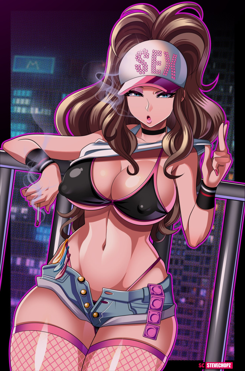 1girls 2020 :o abs against_railing aged_up alternate_breast_size alternate_outfit arm_rest artist_name baseball_cap bimbo bimbo_prostitute black_border black_bra black_choker black_wristband blue_eyes blue_shorts border bra breasts brown_hair building cap castelia_city choker cigarette cityscape cleavage condom condom_belt condom_packet_strip condom_wrapper cowboy_shot denim denim_shorts english_text erect_nipples erect_nipples_under_bikini erect_nipples_under_clothes eyelashes eyeshadow female female_only fingernails fishnet_legwear fishnet_stockings fishnets hands_up hat high_ponytail high_thong highleg highleg_panties highres hilda_(pokemon) hip_focus holding holding_cigarette huge_breasts human human_only large_breasts lips long_fingernails long_hair looking_at_viewer makeup micro_shorts multiple_condoms nail_polish narrowed_eyes navel night nintendo nipple_bulge nipples_visible_through_clothing open_fly open_mouth open_pants outdoors outline panties panties_under_shorts panties_visible pink_bra pink_eyeshadow pink_headwear pink_legwear pink_lips pink_nails pink_outline pokemon pokemon_bw prostitute prostitution railing raised_eyebrow shirt shirt_lift short_shorts shorts sidelocks skindentation sleeveless sleeveless_shirt smoke smoking solo solo_female stevechopz stomach text thick_thighs thighhighs thighs thong thong_above_shorts thong_straps thongstraps unbuttoned underwear used_condom watermark white_headwear white_shirt wide_hips wristband