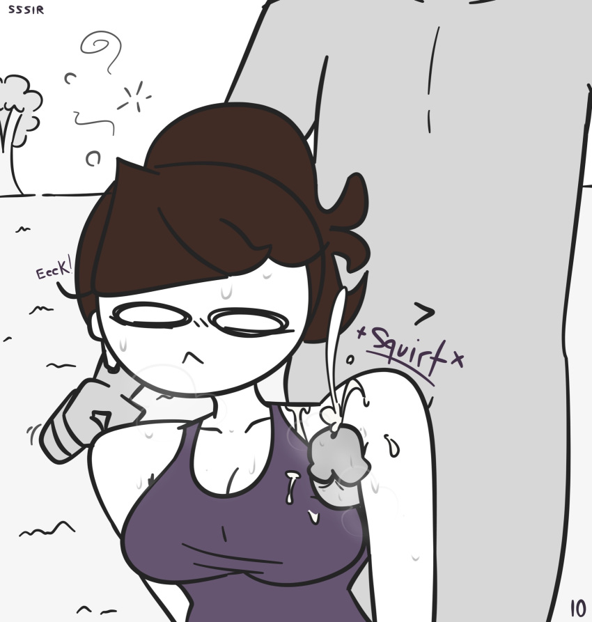 1boy 1girls 2020 airpods armpit armpit_fetish armpit_sex armpits big_breasts bimbo breasts brown_hair busty comic cum cum_on_armpit cumshot female grey_skin huge_breasts huge_cock jaiden jaiden_animations jaiden_smut male penis ponytail short_hair simple_background slobbyslapper sssir sssir8 sweat text white_background white_skin youtube youtuber