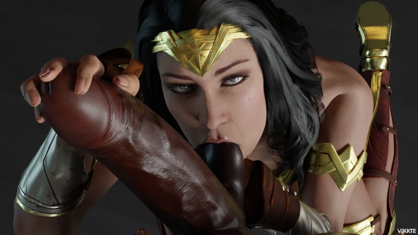 1boy 1girls 3d ball_sucking balls big_penis blender dark-skinned_male dark_skin dc_comics diana_prince erection female huge_cock injustice_2 interracial looking_at_viewer male olive_skin penis pov testicles vekkte wonder_woman wonder_woman_(series)