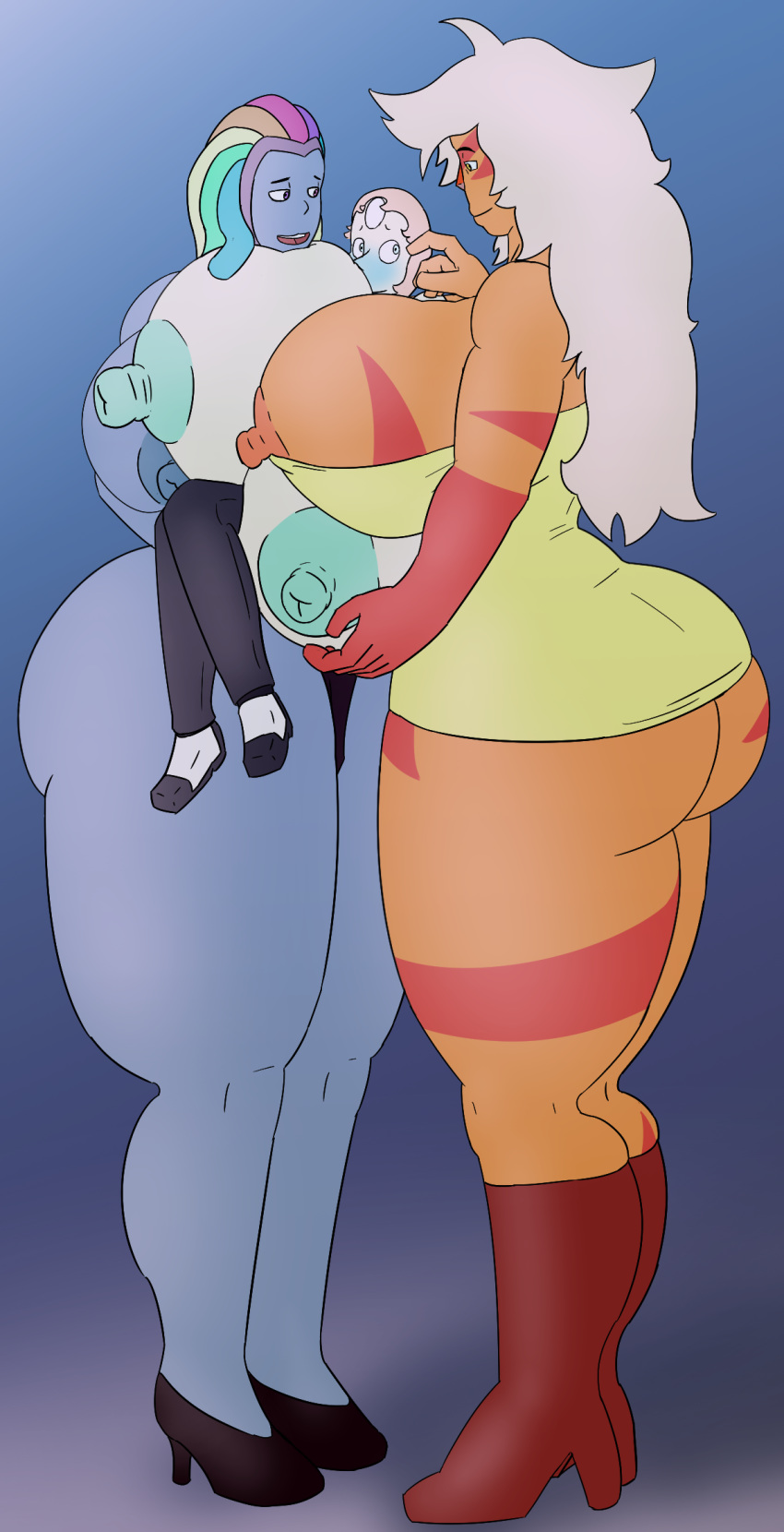 2017 3girls 5h4m3l355 alien alien_girl alien_humanoid alternate_breast_size alternate_outfit areolae ass between_breasts big_areola big_breasts big_nipples bismuth_(steven_universe) blush breast_grab breasts cartoon_network clothes dress erect_nipples eye_contact gem_(species) half-closed_eyes head_on_breast heels high_heels holding_person huge_areolae huge_ass huge_breasts huge_nipples hyper_areola hyper_breasts hyper_nipples jasper_(steven_universe) large_areolae large_breasts large_nipples larger_female long_nipples muscular muscular_female nipples pearl_(steven_universe) shoes sideass size_difference smaller_female smile steven_universe taller_female thick_thighs thighs wide_hips yuri