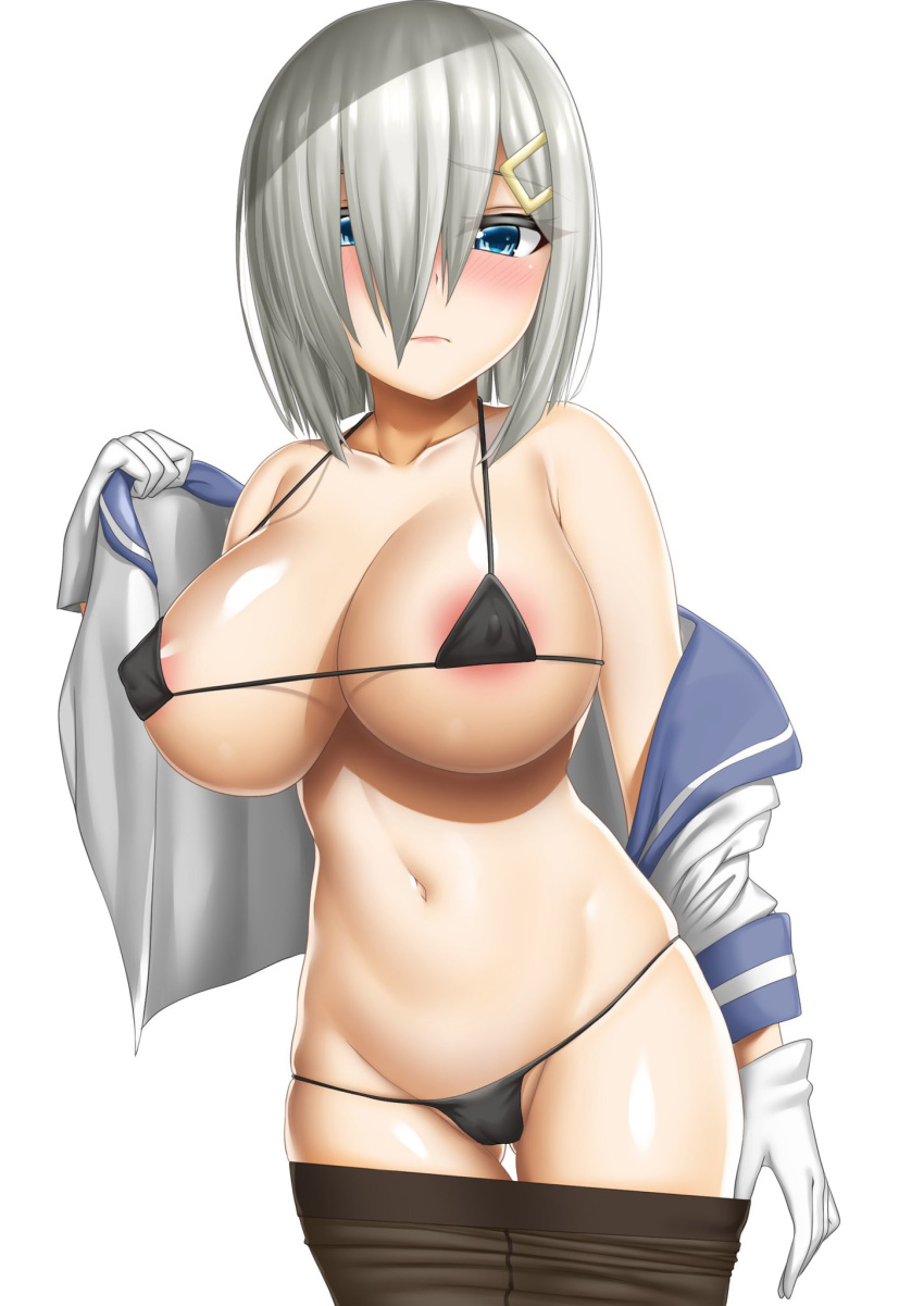 abukobato big_breasts blue_eyes cum_on_face female female_only hamakaze_(kantai_collection) kantai_collection nipples nipples_visible_through_clothing short_hair solo solo_focus white_hair