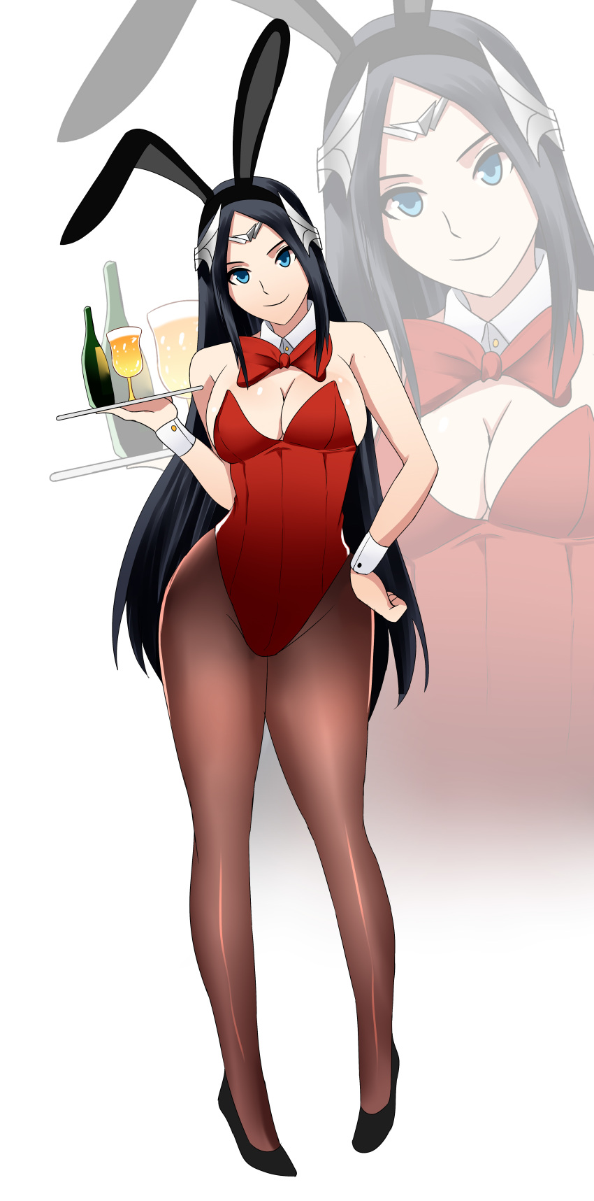 1girls bar barmaid battle_bunny_irelia black_hair blue_eyes bunny_ears bunnysuit irelia_xan league_of_legends muhammadrahmady tray