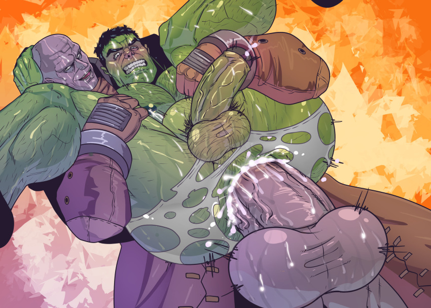 anal anal_sex balls bara big_balls big_penis boner cum cum_in_ass erection gay green_skin hairy hulk hulk_(series) male male_only marvel marvel_comics muscles muscular orgasm penis penis_size_difference ripped_clothing sex size_difference stand_and_carry_position stomach_bulge sweaty tom_cray underwear