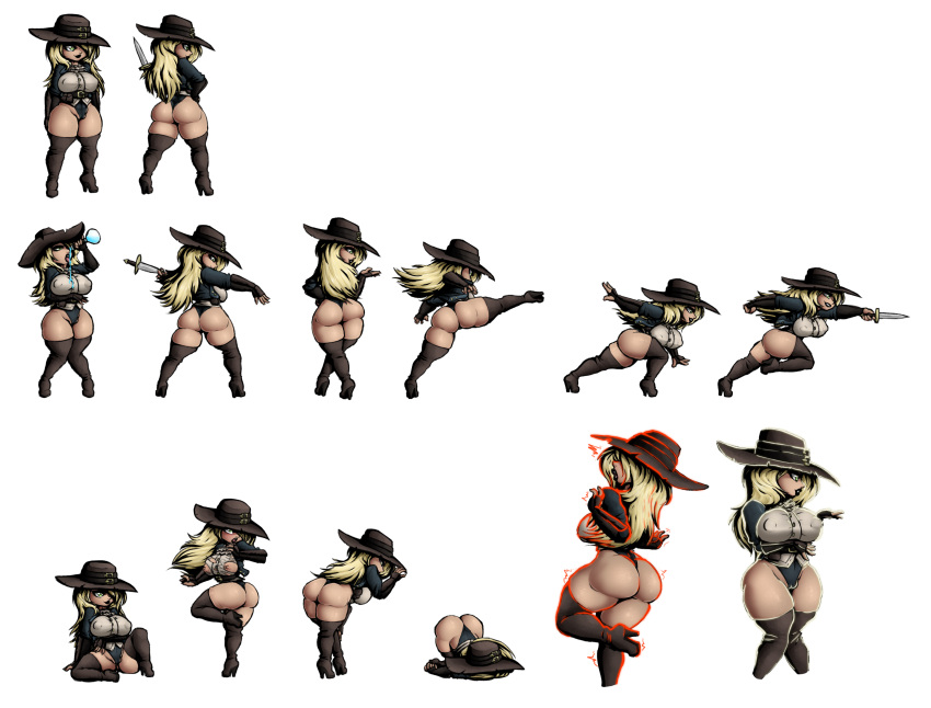 1girls ass big_ass big_breasts big_butt blonde_hair blonde_hair_female boots breasts darkest_dungeon_nexus defeat defeated face_down_ass_up faint fainted female_only gloves grave_robber_(darkest_dungeon) hat kick kicking knife knocked_out leotard lipstick long_boots long_hair long_hair_female mod pose ripped_clothing shirt_rip solo solo_female solo_focus stab stabbing tagme thong_leotard unconscious xelsword