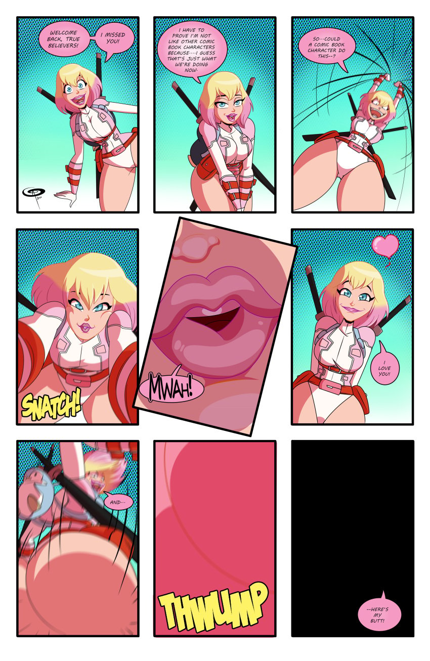 1girls 2020 actual_line ass big_ass big_breasts big_butt big_penis blonde_hair breaking_the_fourth_wall buchukisu bust busty close-up comic curvaceous curves curvy_female curvy_figure curvy_hips cute dialogue dyed_hair english_text facesitting female fourth_wall frostbiteboi funny gwen_poole gwenpool gwenpool_(series) hips huge_ass huge_butt kissing kissing_viewer light-skinned_female light_skin lipstick looking_at_viewer marvel marvel_comics pov pov_kiss redraw short_hair sideboob sitting speech_bubble swords tagme talking_to_viewer text voluptuous waist watermark wholesome wide_hips