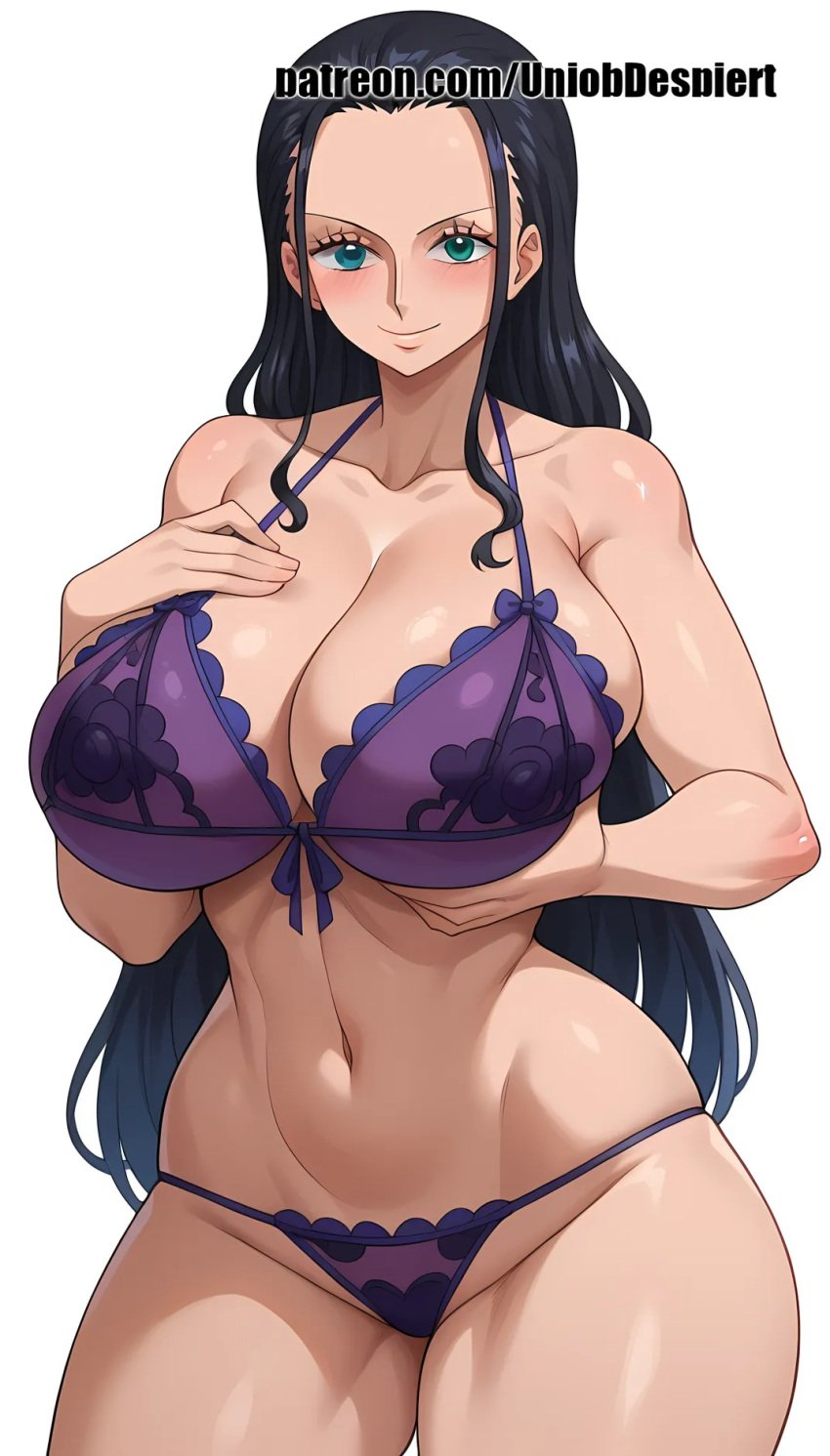 1girls ai_generated bikini black_hair breasts female female_only huge_breasts long_hair looking_at_viewer nico_robin one_piece self_upload smile solo swimsuit unjobdespiert