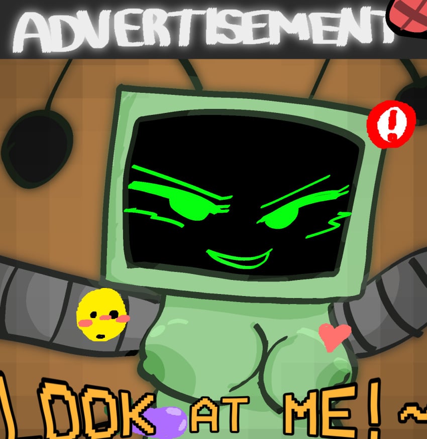 >:) >:d 1girls ad adult_female anthro breasts breasts_out dandy's_world femdom girlboss green_eyes green_skin look_at_me! looking_at_viewer looking_for_someone looking_for_viewer naked naked_female object_head roblox roblox_game smiley_face television tits_out tv_head vee_(dandy's_world)