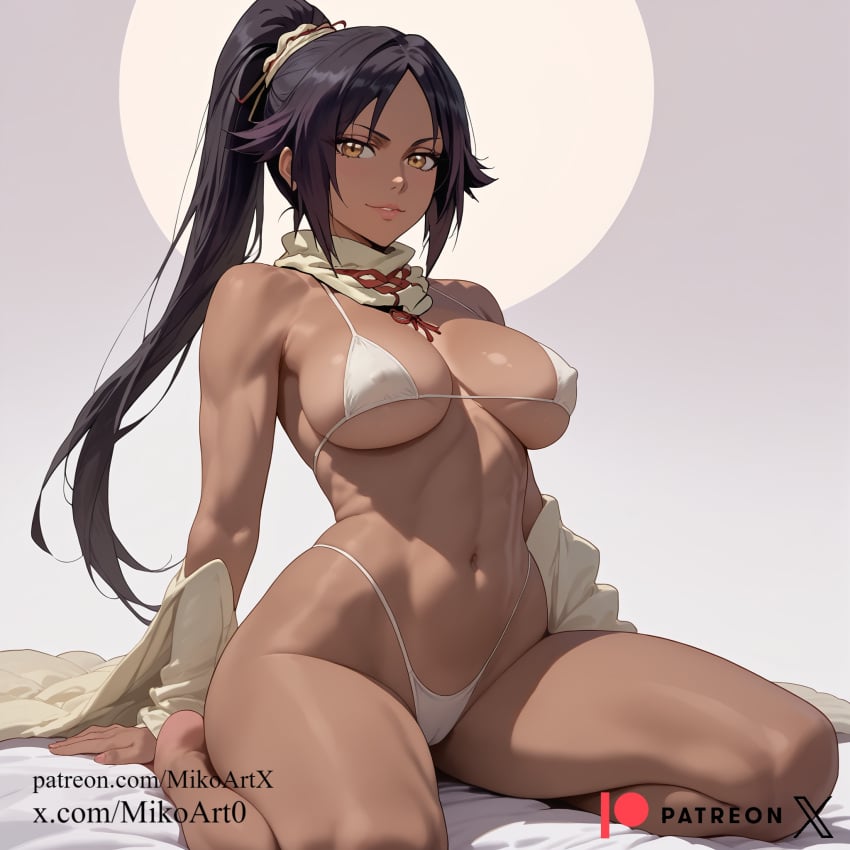 , 1girls ai_generated bleach bleach:_the_thousand-year_blood_war nsfw sexy_pose shihouin_yoruichi