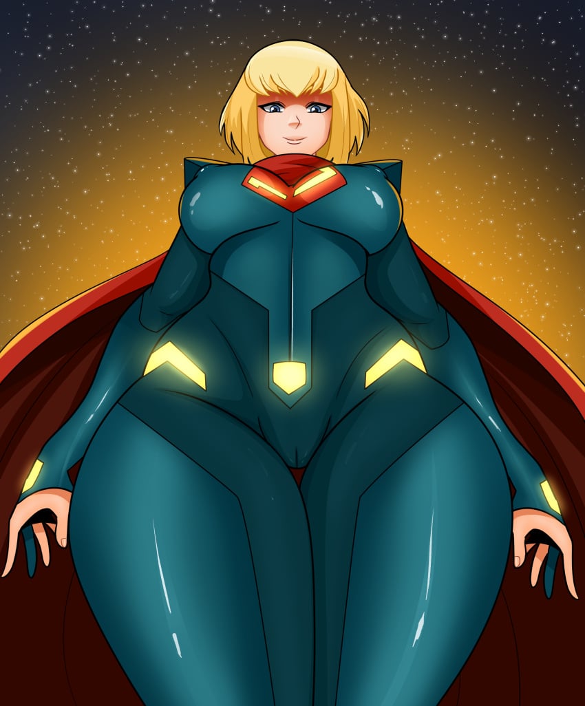 big_breasts blonde_hair cape dc_comics kara_zor-el my_adventures_with_superman short_hair solo sonson-sensei supergirl supergirl_(my_adventures_with_superman) supergirl_(series) superman_(series) thick_thighs wide_hips