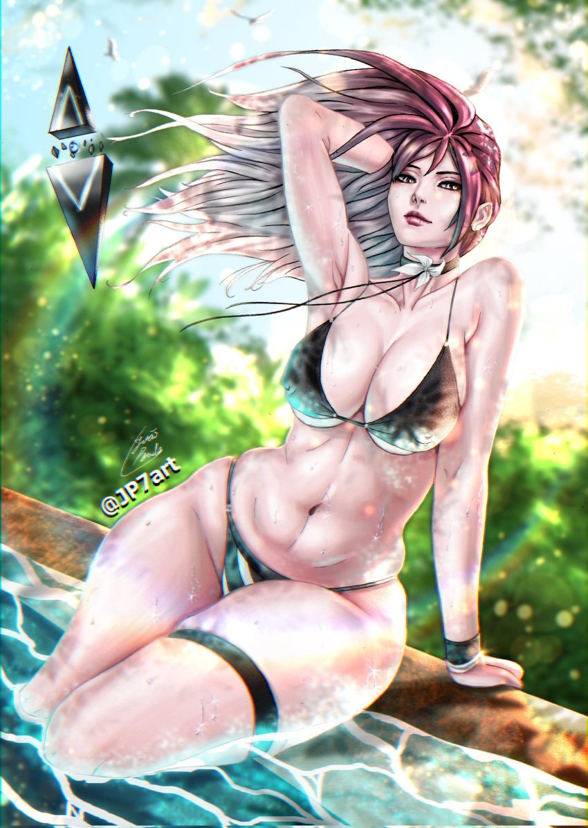 bikini cleavage color colored_hair female_only jp7art machine nature nature_background path_to_nowhere pool shalom_(path_to_nowhere) smile swimming_pool thighs tummy