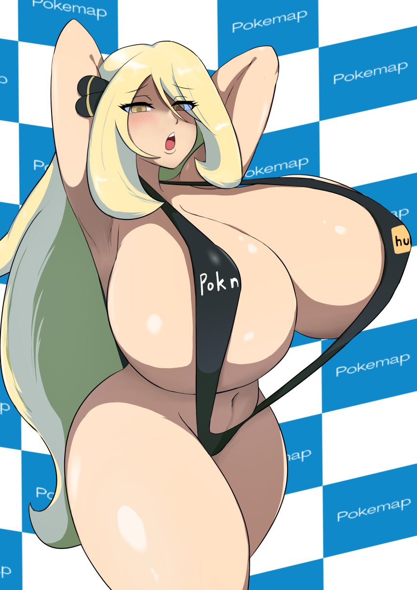 1girls 2024 2d 2d_(artwork) arms_up big_breasts big_thighs blonde_hair breasts cynthia_(pokemon) female female_only game_freak gigantic_breasts huge_breasts huge_thighs large_breasts large_thighs long_hair looking_at_viewer massive_breasts mujina627oekaki nintendo pale-skinned_female pale_skin pokemap pokemon pokemon_dppt pornhub_bra shiny_ass shiny_breasts shiny_butt shiny_hair shiny_skin skimpy skimpy_bikini skimpy_clothes solo solo_female thick_thighs thighs white_skin white_skinned_female yellow_eyes yellow_hair