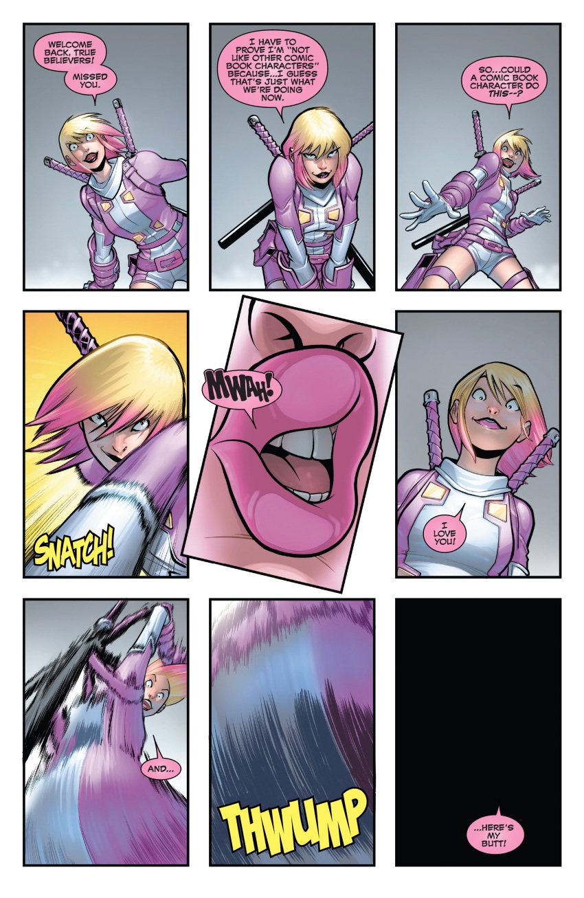 1girls 2020 actual_line ass big_ass big_breasts big_butt big_penis blonde_hair breaking_the_fourth_wall buchukisu bust close-up comic curvaceous curves curvy_female curvy_figure curvy_hips cute dialogue dyed_hair english_text facesitting female fourth_wall funny gwen_poole gwenpool gwenpool_(series) hips huge_ass huge_butt kissing kissing_viewer light-skinned_female light_skin lipstick looking_at_viewer marvel marvel_comics official_art pov pov_kiss redraw screencap short_hair sideboob sitting speech_bubble swords tagme talking_to_viewer text voluptuous waist wholesome wide_hips