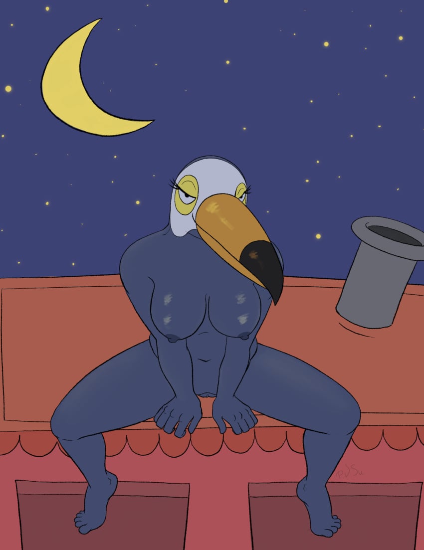 absurd_res anthro avian beak bird blue_body breasts erotica female genitals hi_res looking_at_viewer netflix night nipples p.v.su pussy solo tuca_(tuca_and_bertie) tuca_and_bertie tucan