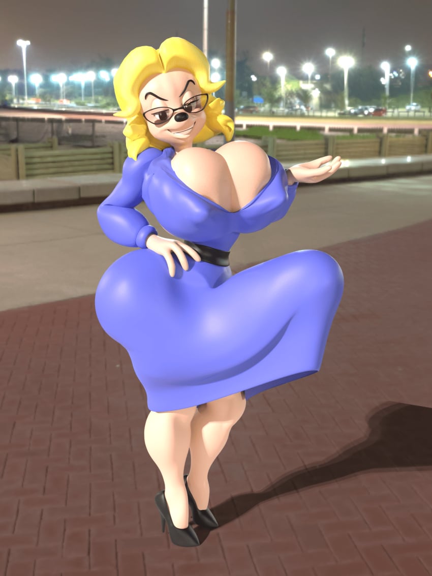 1futa 3d anthro ass big_breasts big_dick big_penis blonde_hair breasts dick erect_dick erect_penis erection glasses high_heels looking_at_viewer ms._pennypacker penis shocking_(artist) short_hair side_view