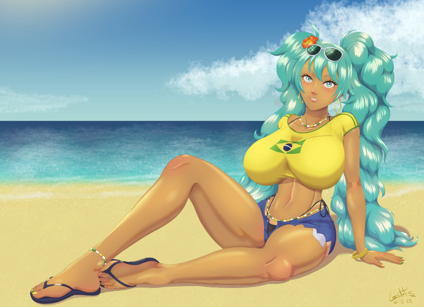 beads brazil brazilian brazilian_female brazilian_miku busty female female_focus female_only hatsune_miku hourglass_figure leestatsekai long_hair tagme tan tan_body tan_skin tanline twintails vocaloid waist_beads wide_hips