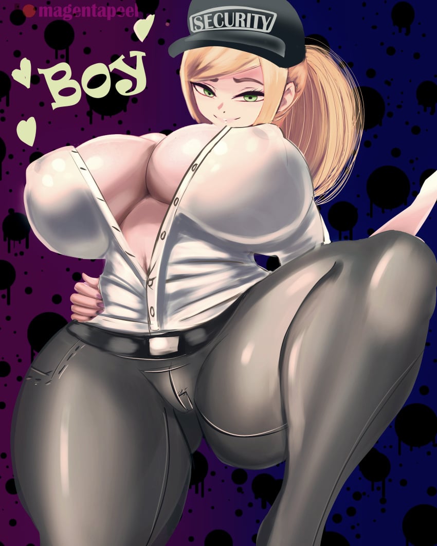 1girls big_breasts blonde_hair cap cleavage female five_nights_at_freddy's five_nights_at_freddy's:_security_breach from_below long_hair magentapeel medium_hair open_clothes ponytail tagme thick_thighs uniform vanessa_(fnaf)