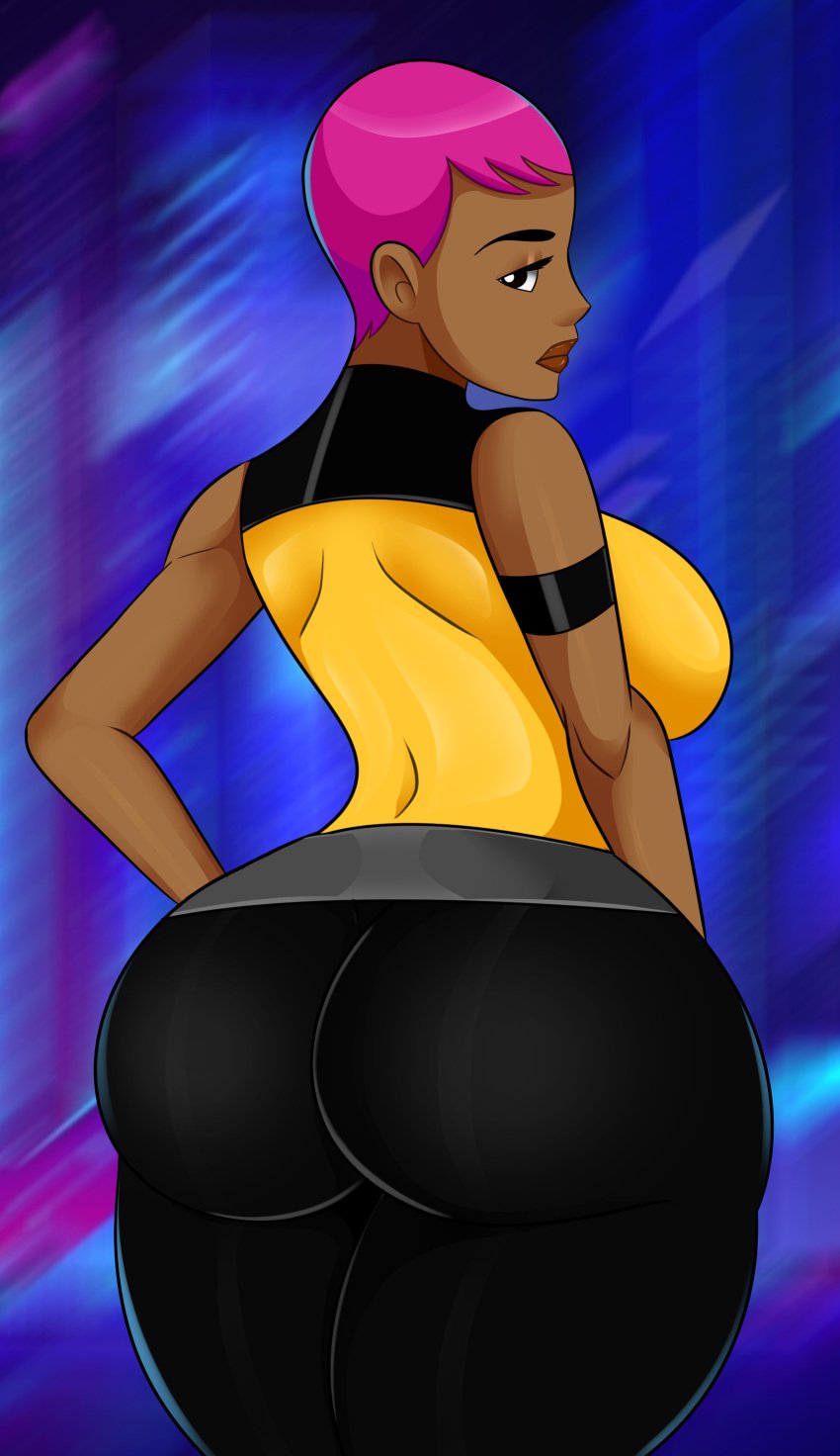 ass batman_(series) batman_beyond big_ass dark_skin dat_ass dc_comics max_gibson pink_hair short_hair sonson-sensei