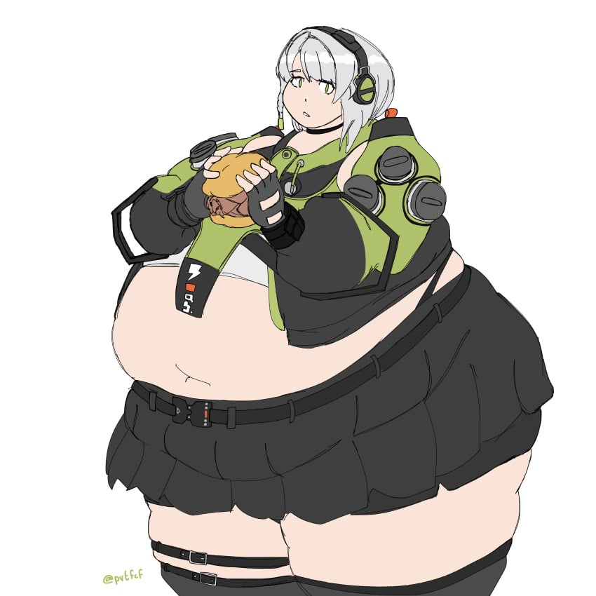 1girl 1girls anby_demara bbw belly belly_button big_belly burger cunning_hares eating exposed_fat_belly fat fat_fetish fat_girl fat_woman female female_focus female_only green_eyes green_eyes_female hoyoverse huge_belly light-skinned_female light_skin mihoyo mihoyo_technology_(shanghai)_co._ltd. obese obese_female overweight overweight_female pvtfcf solo solo_female solo_focus standing thick_legs thick_thighs thunder_thighs weight_gain white_background white_hair white_hair_female zenless_zone_zero