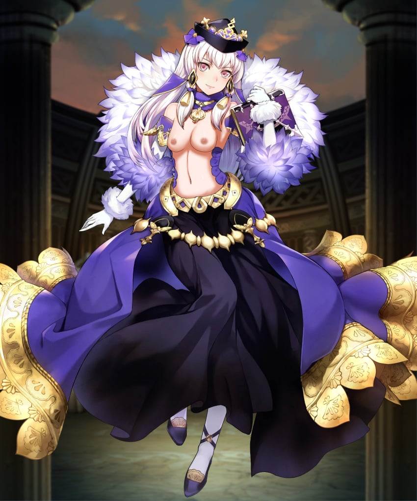 1girls alternate_costume bare_midriff dress edit fire_emblem fire_emblem:_three_houses fire_emblem_heroes long_hair looking_at_viewer lysithea_von_ordelia medium_breasts midriff nintendo nipples nude_edit nude_filter samuraijam34 smile solo topless white_hair