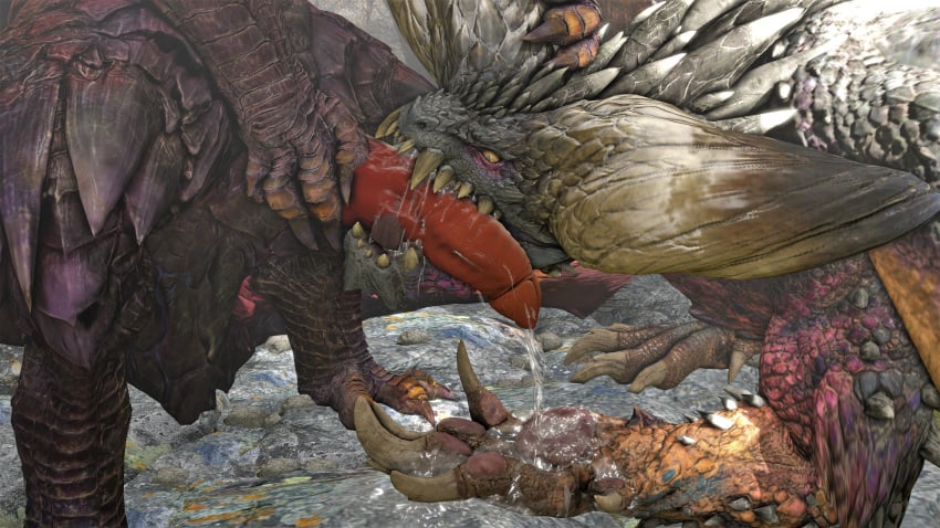 barlu bodily_fluids capcom claws cum dragon duo elder_dragon fellatio feral genital_fluids genitals hi_res holding_penis horn licking male masturbation monster_hunter monster_hunter_2 monster_hunter_world nergigante oral penetration penile penis penis_lick sex source_request spikes teeth teostra toes tongue tongue_out video_games year_request