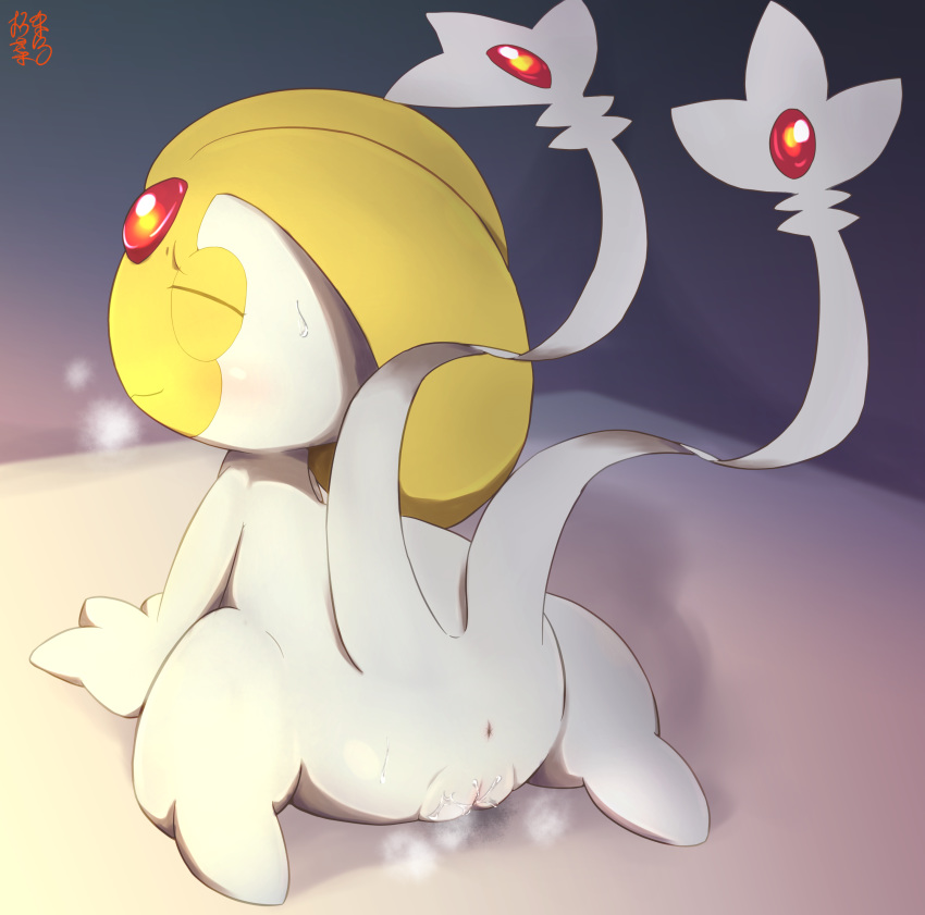 1girls 2020 absurd_res anthro anthrofied anus ass blush closed_eyes feet female heavy_breathing hi_res legendary_pokémon multi_tail nintendo nude pokémon_(species) pokemon pokemon_dppt pussy simple_background solo text uxie vcrow_shuu video_games watermark