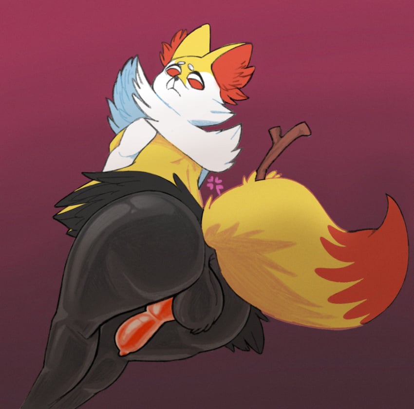 1boy anthro anthrofied ass big_ass braixen canine canine_penis circle_eyebrows eyebrows femboy fox furry half-closed_eyes hi_res knot looking_at_viewer looking_down male male_only nintendo penis pokémon_(species) pokemon pokemon_(species) pokemon_xy red_clover_(artist) red_eyes source_request tail testicles thick_thighs video_games wide_hips