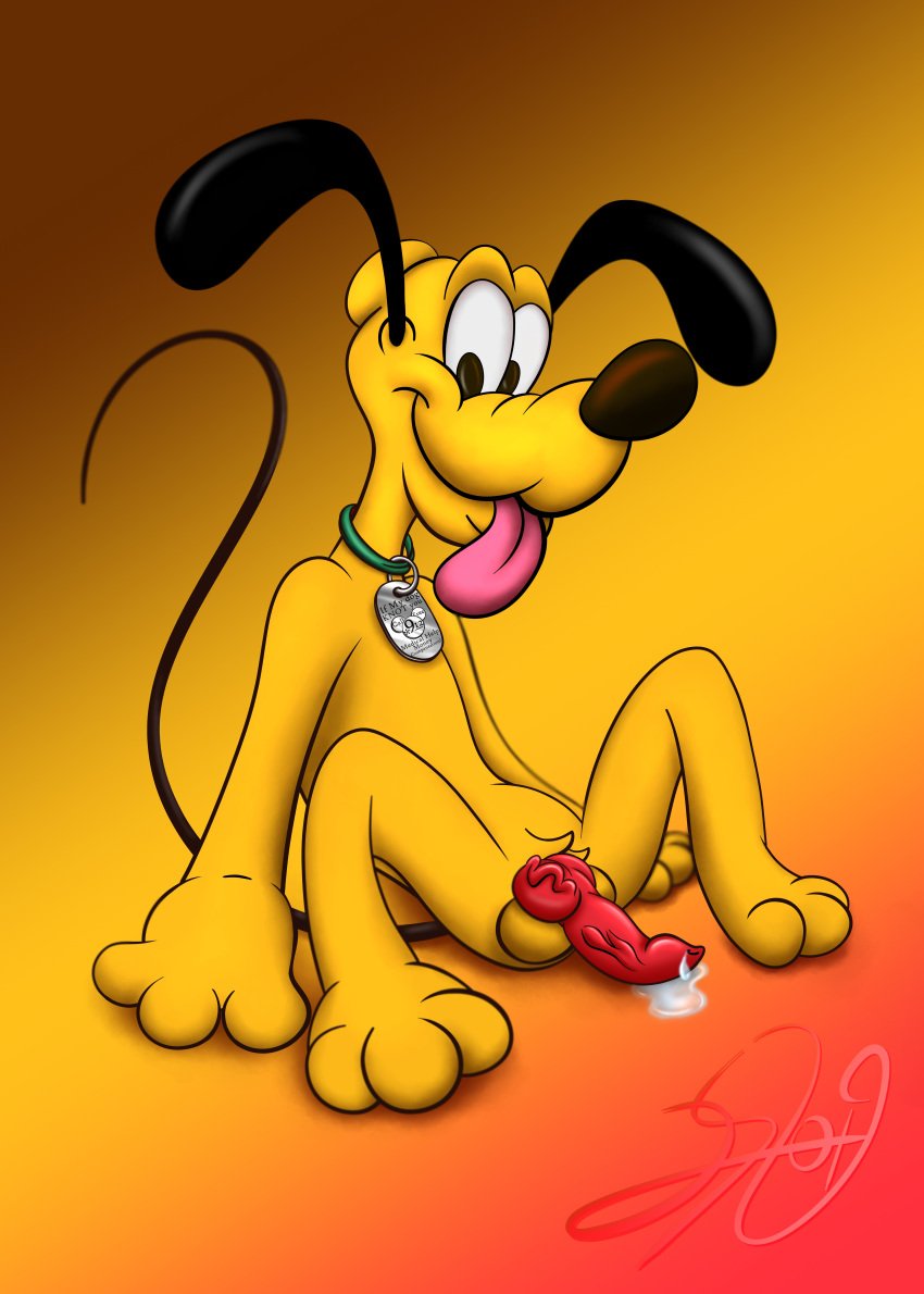 absurd_res canid canine canis collar disney domestic_dog feral genitals hi_res knot lobofeo male male_only mammal penis pluto solo testicles