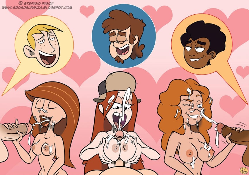 3boys 3girls aged_up areolae big_penis black_hair blonde_hair breasts brown_hair closed_eyes crossover cum cum_between_breasts cum_in_mouth cum_inside cum_on_breasts cum_on_face cum_on_hair dark-skinned_male dark_skin dipper_pines disney disney_channel disney_xd ejaculation facial female freckles ginger ginger_hair gravity_falls handjob heart human human_only ilpanza interracial kim_possible kimberly_ann_possible licking licking_penis long_hair male melissa_chase milo_murphy's_law multiple_boys multiple_girls nipples nude one_eye_closed open_mouth orange_hair paizuri penis penis_lick red_hair redhead ron_stoppable smile straight_hair titfuck titjob trio triple_facial wendy_corduroy zack_underwood