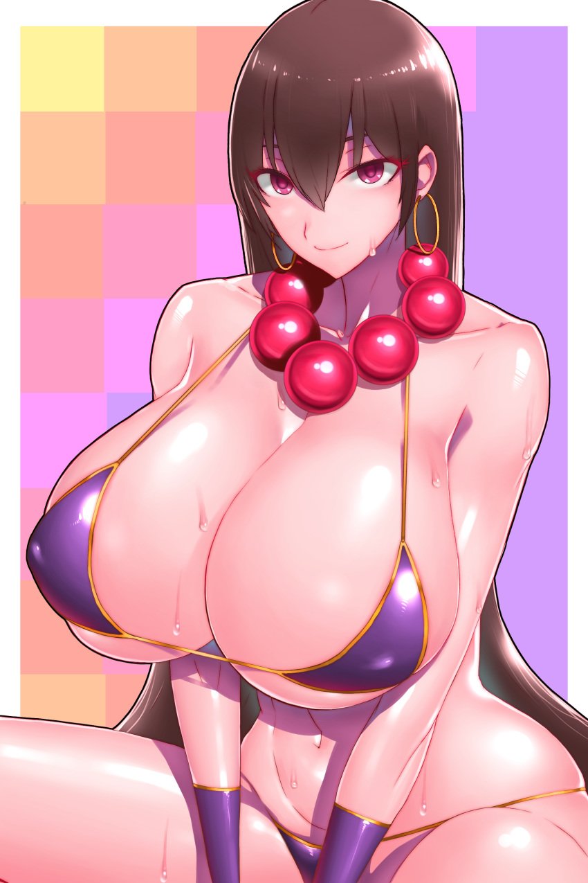 bikini_top brown_hair fate/grand_order fate_(series) female female_only large_breasts long_hair nipples nipples_visible_through_clothing purple_eyes servant_(fate) solo wolffeld_price xuanzang_(fate)