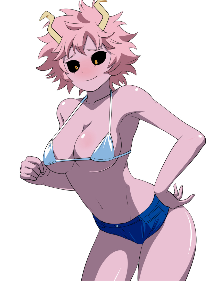 big_breasts bikini black_sclera chelsea_cola female female_only mcdolkun mina_ashido my_hero_academia nipples nipples_visible_through_clothing pink_hair pink_skin short_shorts solo solo_female solo_focus yellow_eyes