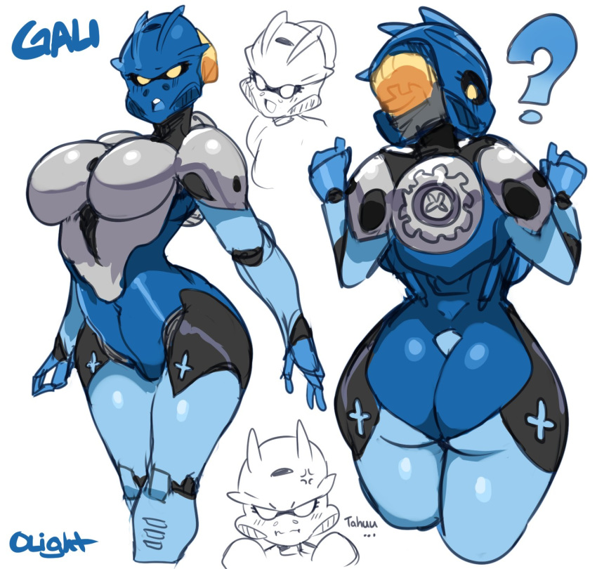 1girls android ass big_ass big_breasts bionicle blue_skin breasts curvy cyborg female gali gali_(nuva) gali_nuva lego lightsource no_humans orange_eyes robot robot_girl solo solo_female thick_thighs white_background wide_hips