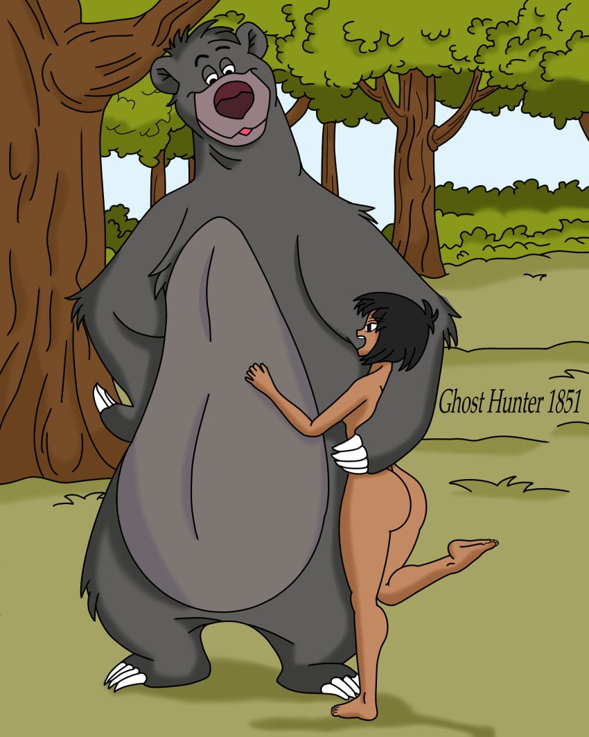 1boy androgynous bare_arms bare_legs bare_shoulders bare_thighs barefoot bear bubble_ass bubble_butt carrying carrying_another carrying_partner completely_naked completely_naked_male completely_nude dark-skinned_femboy dark-skinned_male dark_skin disney disney_channel disney_prince disney_princess femboy furry ghosthunter1851(artist) happy literature male_only mowgli nude nude_male outside public_domain young