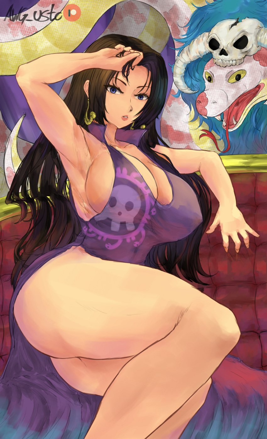 ass awg_usto big_breasts black_hair blue_eyes boa_hancock cleavage female female_only one_piece princess snake thick_thighs upskirt