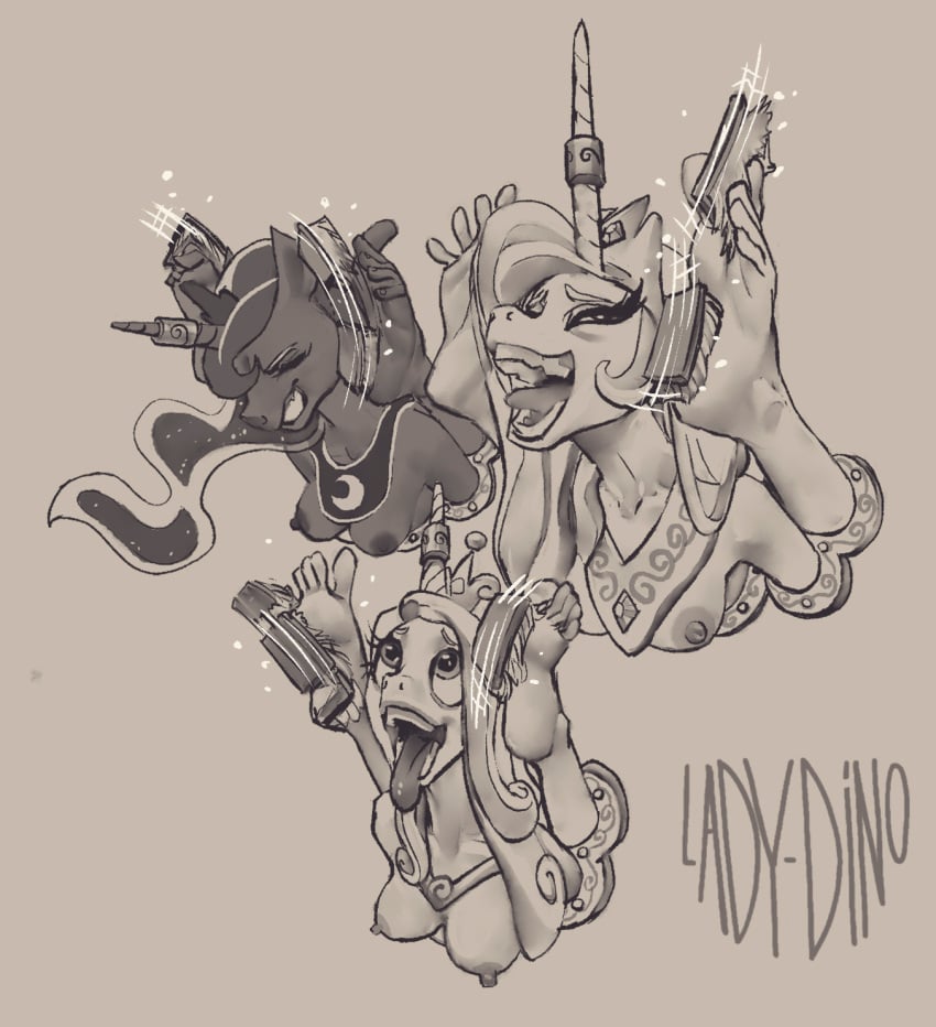 alicorn anthro breasts choker crown equid equine feet female friendship_is_magic hair hasbro horn ladydino laugh long_hair mammal my_little_pony nipples open_mouth princess_cadance_(mlp) princess_celestia_(mlp) princess_luna_(mlp) teeth tickle_torture tickling tickling_feet toes tongue tongue_out trio