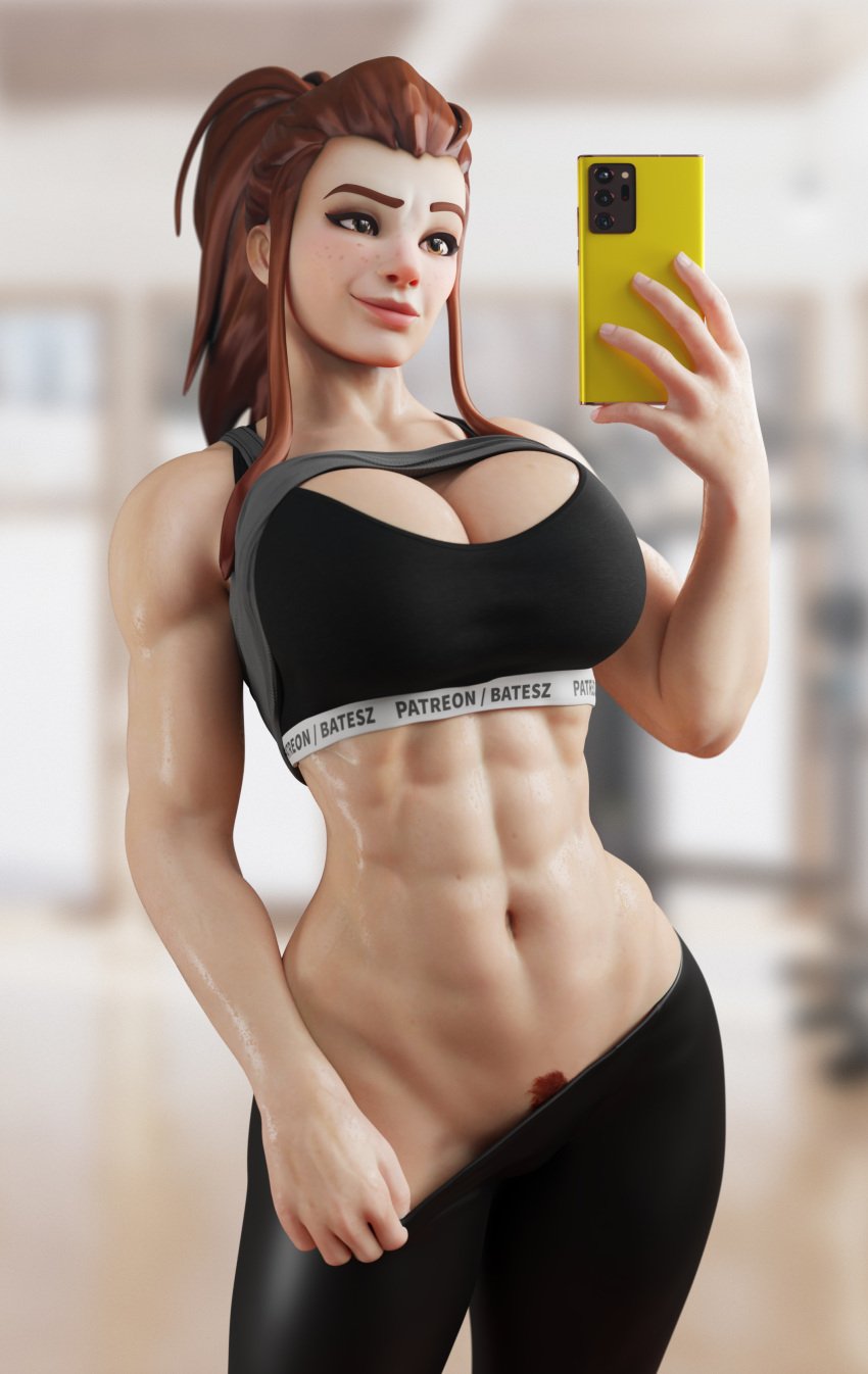 1girls 3d abs batesz big_breasts bra breasts brigitte brown_hair cellphone cleavage curvaceous curvy female gym_clothes huge_breasts large_breasts light-skinned_female light_skin long_hair midriff muscular muscular_female naughty_face overwatch overwatch_2 pants pubic_hair pubic_hair_peek red_hair selfie smartphone sports_bra standing thick_thighs thighs wide_hips yoga_pants
