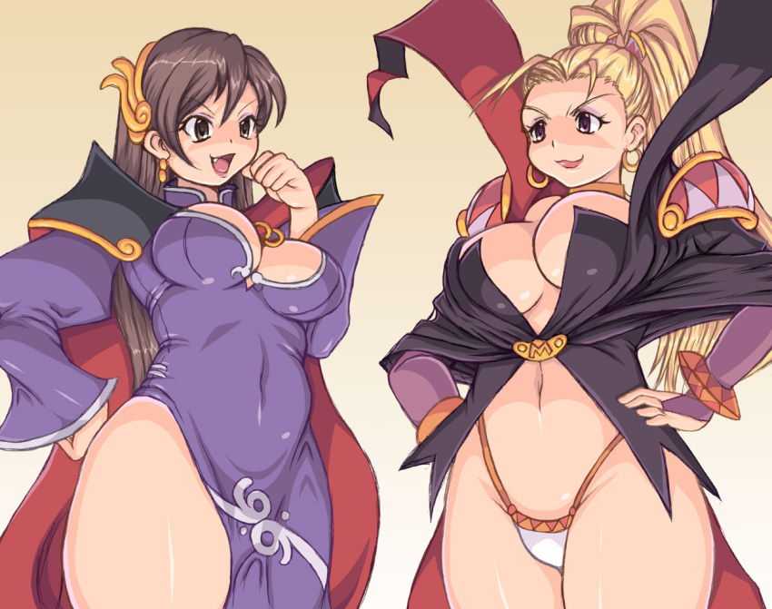 2girls akurjo breasts chinese_dress kihaiu large_breasts marjoly marl_kingdom nippon_ichi_software rhapsody:_a_musical_adventure skimpy_clothes thick_thighs thighs thong