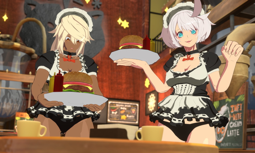 2girls 3d elphelt_valentine guilty_gear guilty_gear_strive maid ramlethal_valentine rbf7 underwear