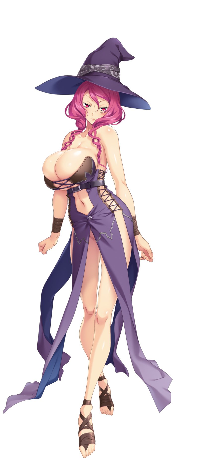 astrid_flamel barefoot_sandals game_cg hikage_eiji huge_breasts kuroinu_2_~inyoku_ni_somaru_haitoku_no_miyako,_futatabi~ no_panties official_art pink_hair red_eyes tagme toeless_legwear witch witch_hat