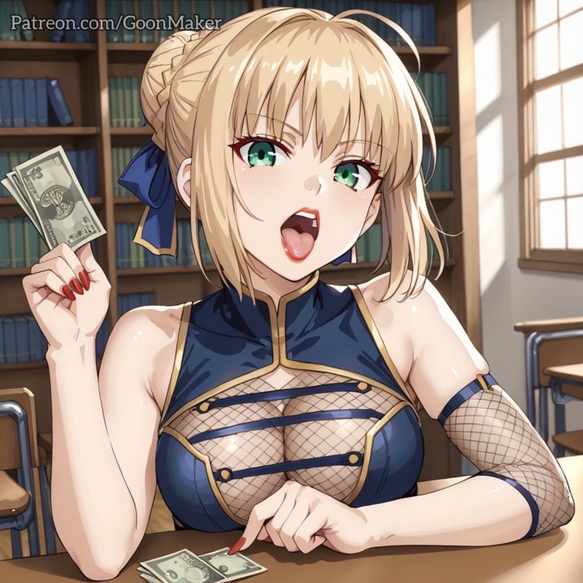 ai_generated bimbo bimbofication fate/grand_order fate/stay_night fate_(series) library saber saber_(fate)