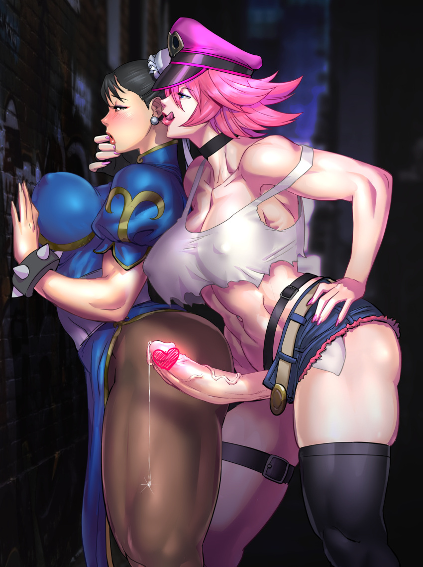 1futa 1girls abs ass big_breasts big_penis blush breasts censored china_dress chinese_clothes chun-li clothed clothing dress duo erection female final_fight fully_clothed futa_on_female futa_with_female futanari heart heart_censor highres huge_breasts huge_cock human kisuu light-skinned_female light-skinned_futanari light_skin mostly_clothed multiple_girls muscular muscular_female penis poison_(final_fight) short_hair skindentation standing street_fighter street_fighter_v thick_lips thick_thighs thighhighs thighs tongue tongue_out