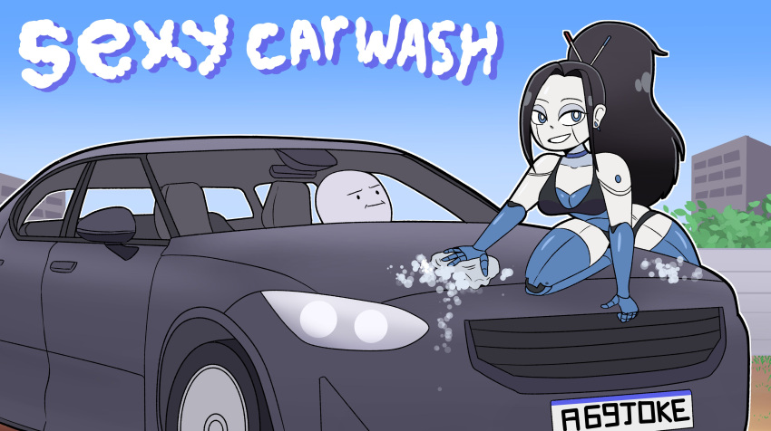 android beepo_(chunkymoon) big_breasts big_thighs bikini carwash robot robot_girl