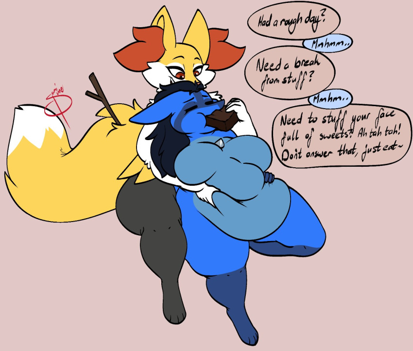 big_breasts braixen breasts female lucario pokemon pokemon_(species) sumisune thick_thighs wide_hips