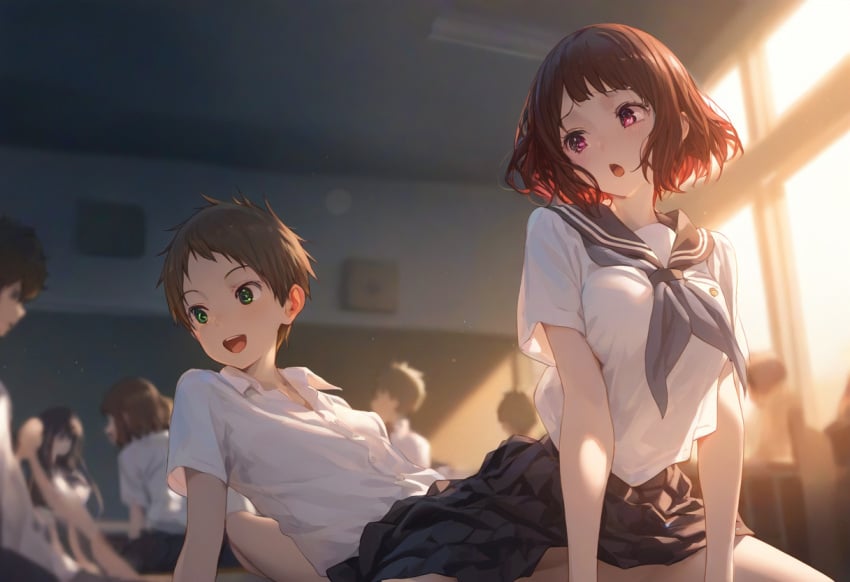 ai_generated brown_hair classroom fukube_satoshi hyouka ibara_mayaka public_sex reverse_cowgirl_position school_uniform stupixi