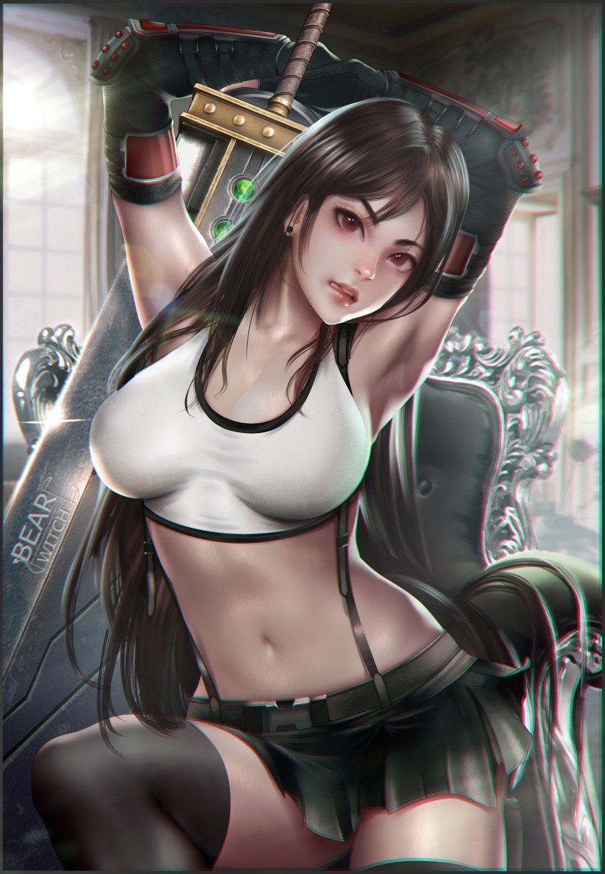 1girls bearwitch big_breasts breasts cleavage female female_only final_fantasy final_fantasy_vii large_breasts looking_at_viewer solo thighhighs tifa_lockhart