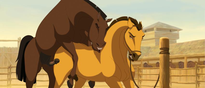 2020 anatomically_correct anatomically_correct_genitalia animal_genitalia animal_penis balls bound clenched_teeth domination domination/submission dreamworks duo equid equine equine_penis erection fence feral feral_on_feral from_behind_position gay genitals granite hi_res horse horsecock looking_back male male/male male_only mammal mounting nude outdoors penis pole rape rope sex sheath sky spirit:_stallion_of_the_cimarron spirit_(character) stable submissive submissive_male teeth testicles widescreen yaoi zica